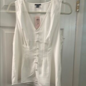 Ann Taylor Cream Fitted Buttoned Tank Top